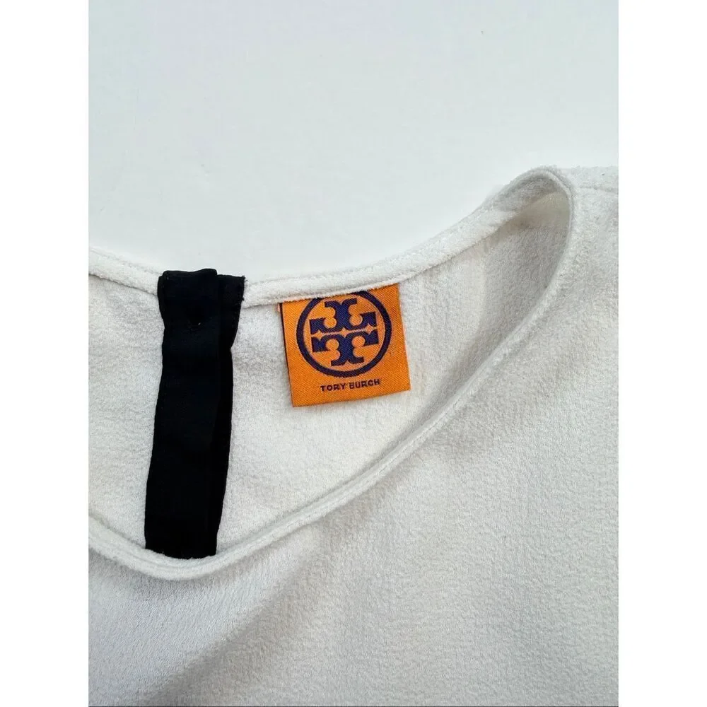 Tory Burch Ivory Back Ruffle Blouse Short Sleeve Textured Top Women Size Large *